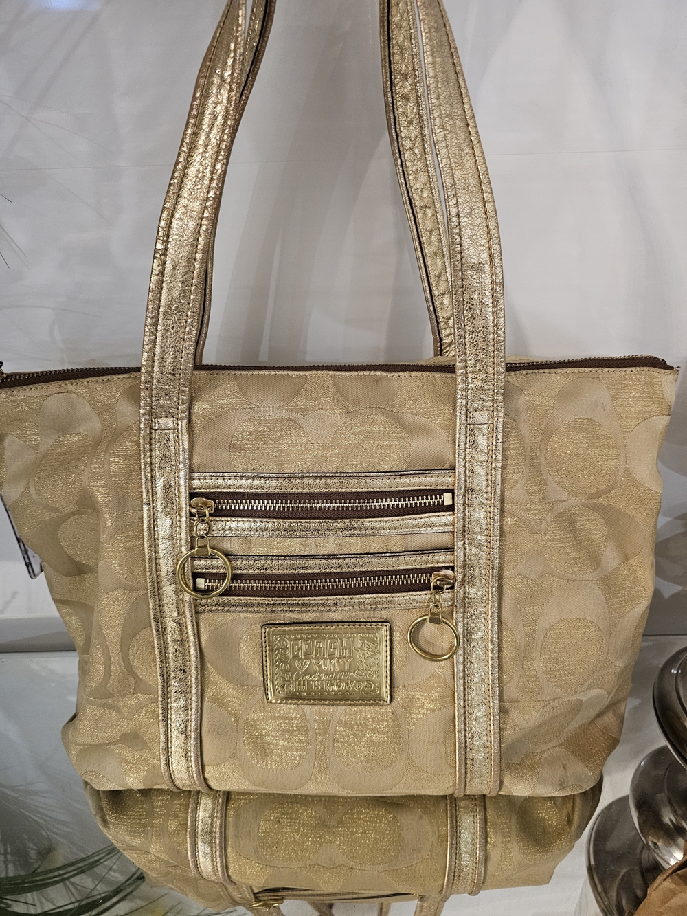 Coach Poppy Gold Signature Metallic  Shoulder Bag